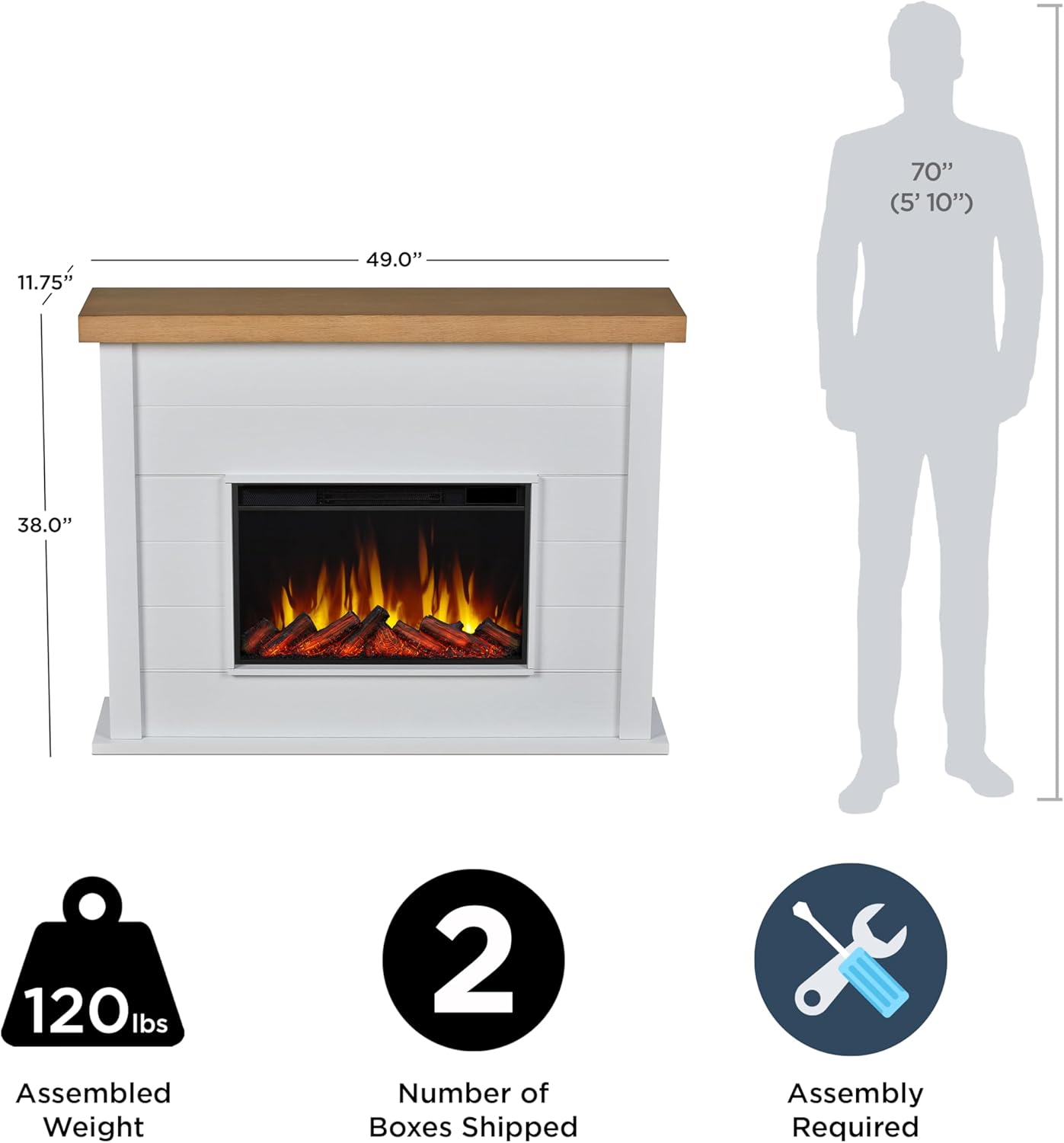Slim Electric Fireplace with Mantel, Remote Control, White J14823