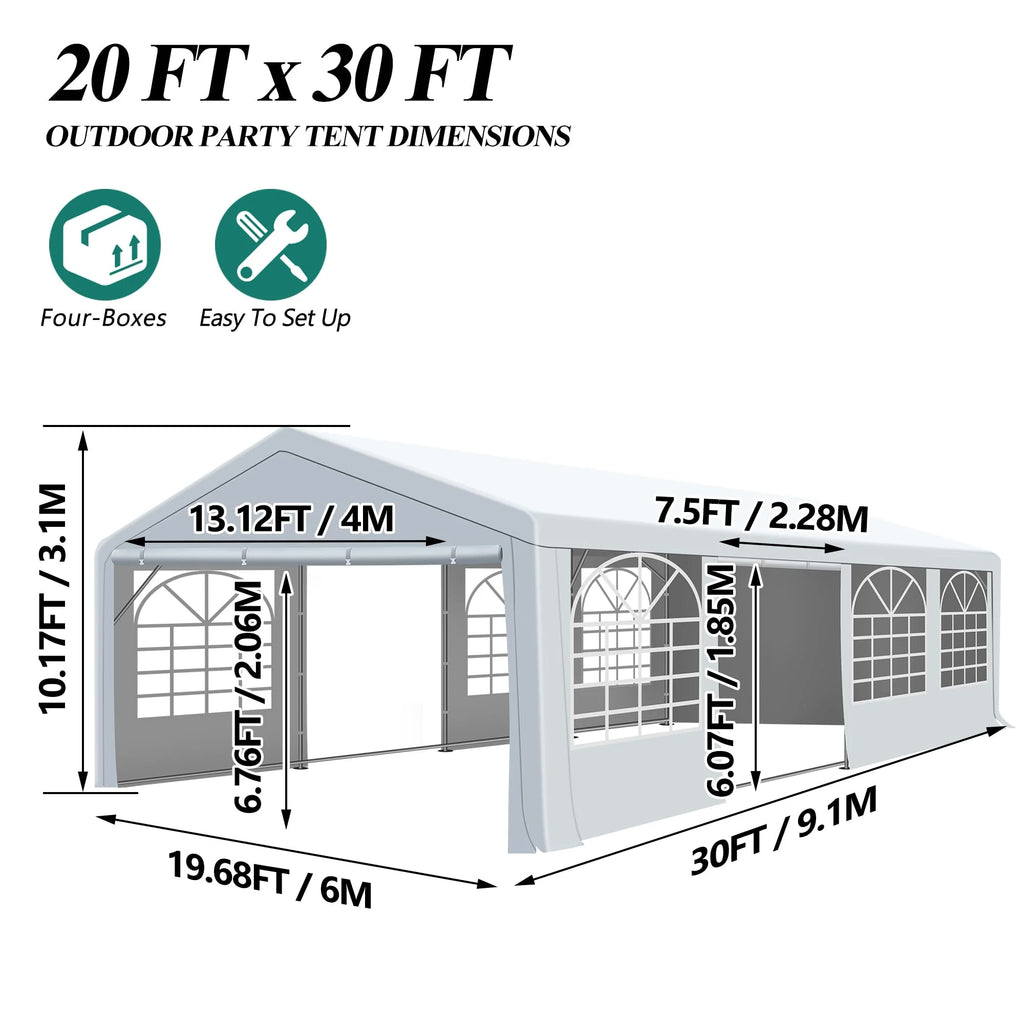 Patio Party Tent with Windows, Heavy Duty Wedding Tent with Roll-up Doors T6190