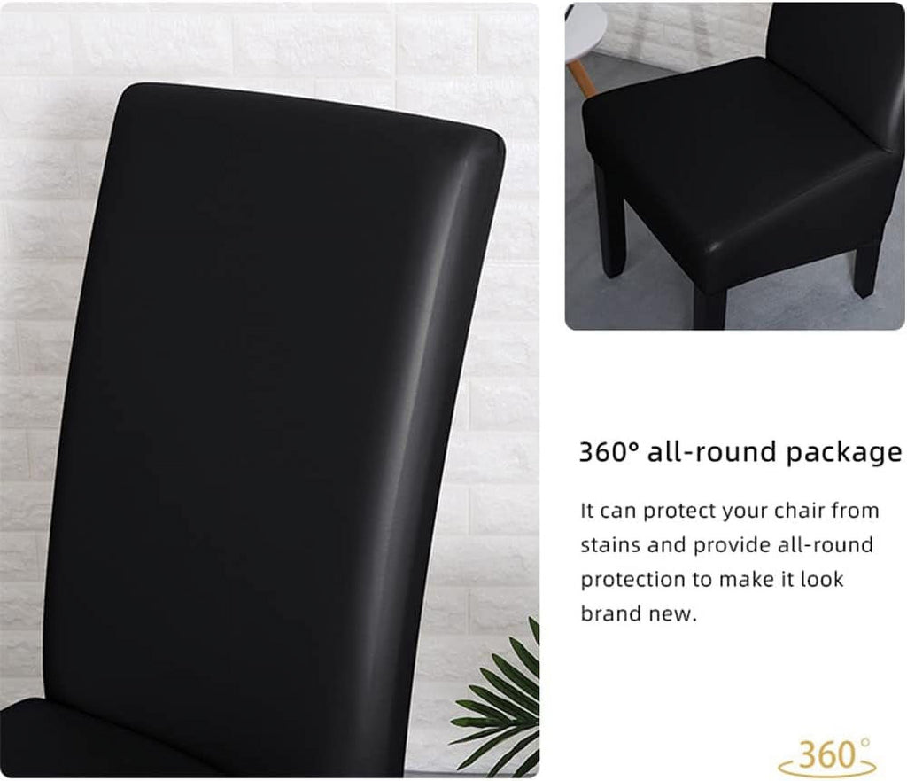Waterproof PU Leather Stretch Dining Chair Covers Set of 2 Black N79357