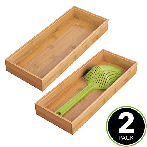 Wooden Bamboo Drawer Organizer - 12" Stackable Storage Tray for Kitchen Utensils and Flatware, 2 Pack P51902