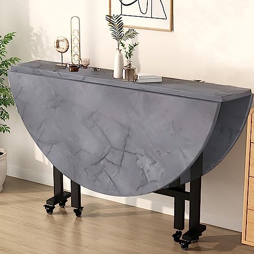 Space Saving Folding Dining Table with 6 Wheels, Drawer and 2-Layer Storage Shelf - Drop Leaf Table for Small Kitchen or Living Room, 130cm/51.2in.