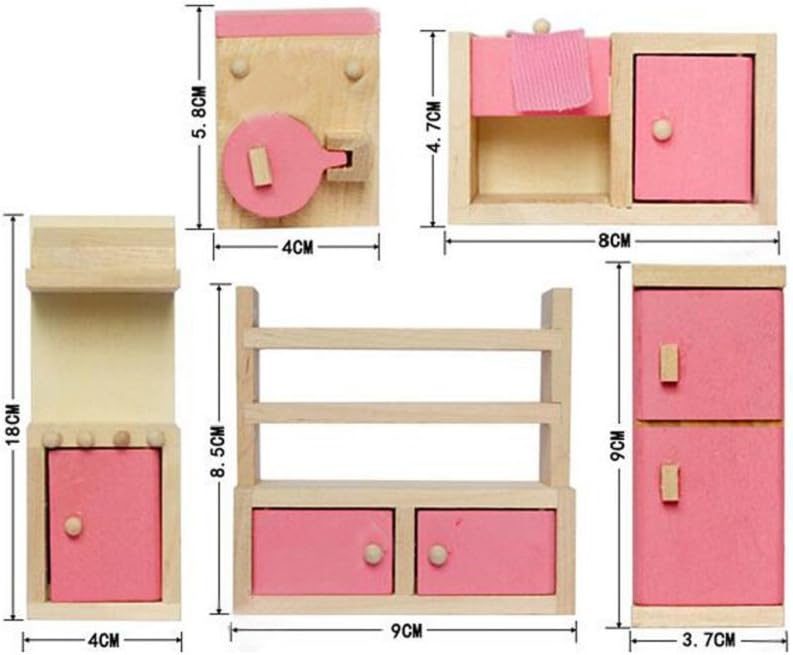 Pink Wooden Dollhouse Kitchen Furniture Set Q290919