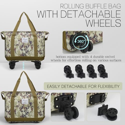 Rolling Duffel Bag with Wheels, Foldable Expandable Travel Luggage, Carry-On Weekend Bag R738