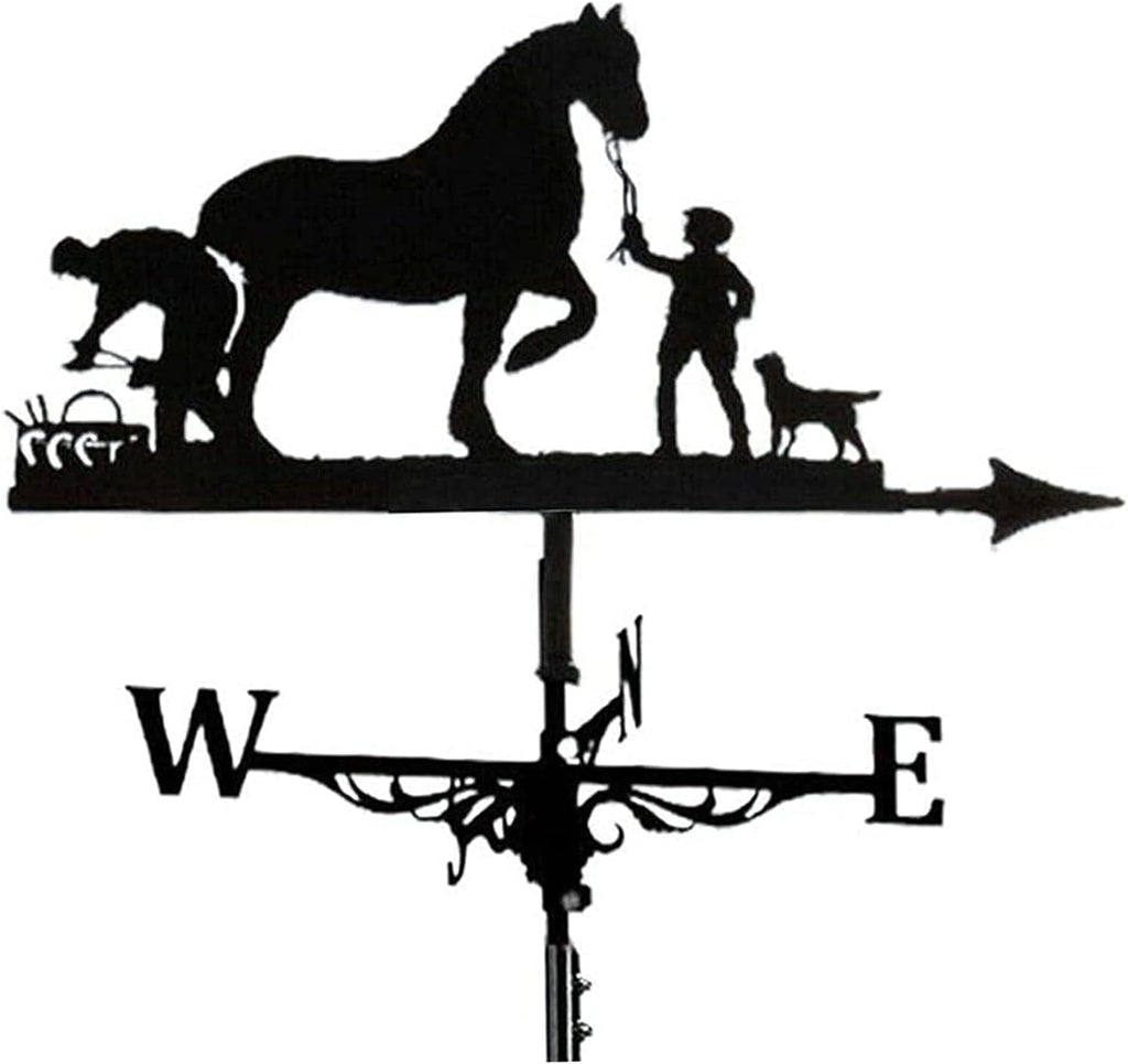 Decoration Wind Vane, Weathervane with Roof Mount Weathercock Wind Direction Indicator, Retro Farmer and Horse Metal Weathervane Garden, Creative Stainless Steel Home Decor Ornament
