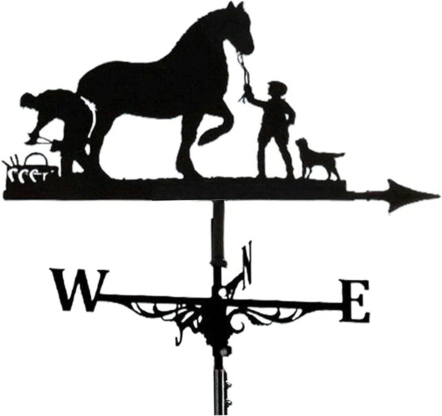 Decoration Wind Vane, Weathervane with Roof Mount Weathercock Wind Direction Indicator, Retro Farmer and Horse Metal Weathervane Garden, Creative Stainless Steel Home Decor Ornament