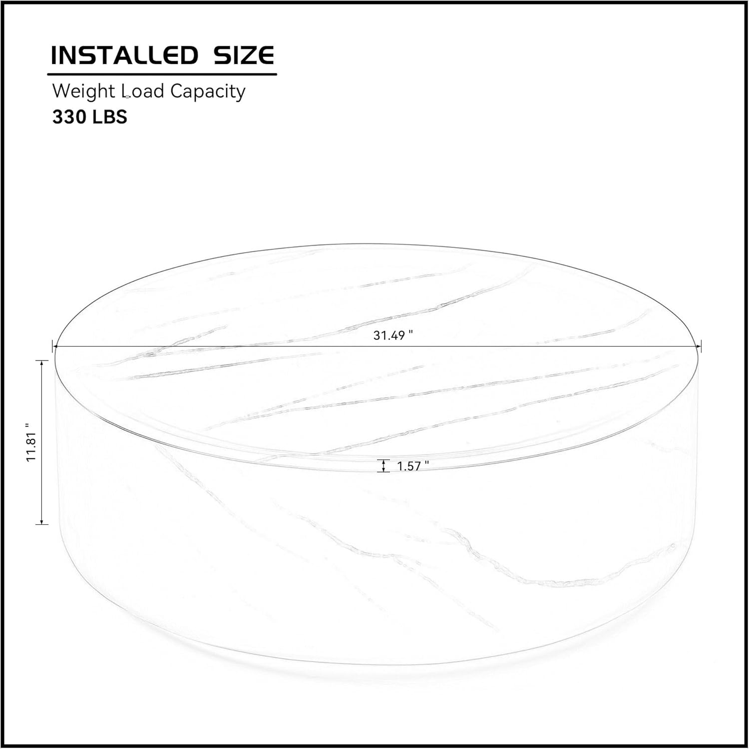 31.5" Round Marble Coffee Table for Living Room Modern Black H69892