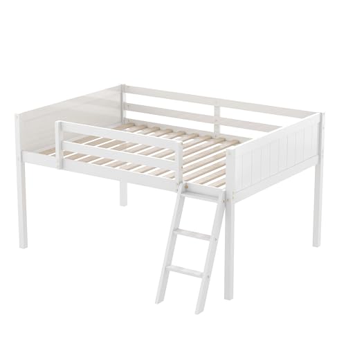 Low Loft Bed with Convertible Ladder and Safety Guardrail R222