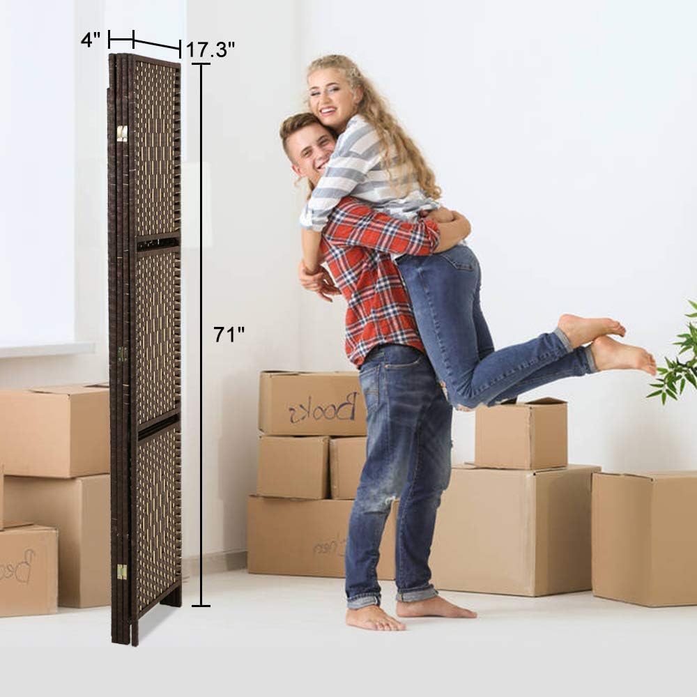 4 Panel Room Divider with 2 Shelves - 6 FT Tall Folding Privacy Partition, Freestanding Screen for Home Office H8578
