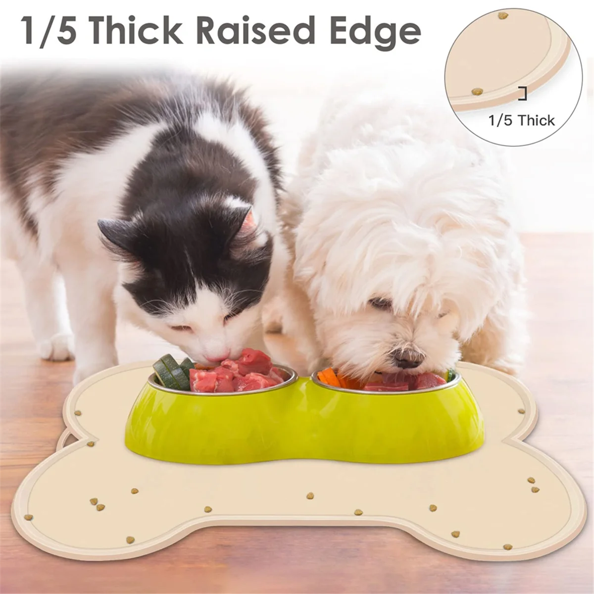 Dog Cat Food Mat Large 22x16 Inch Beige N9727