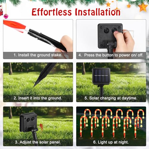 Solar Christmas Candy Cane Lights Outdoor, Pathway Stake Lights, 24 Pack G8137