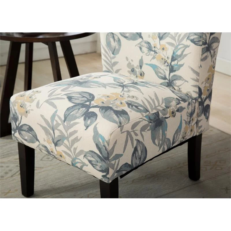 Blue Leaves Fabric Armless Accent Chair R383