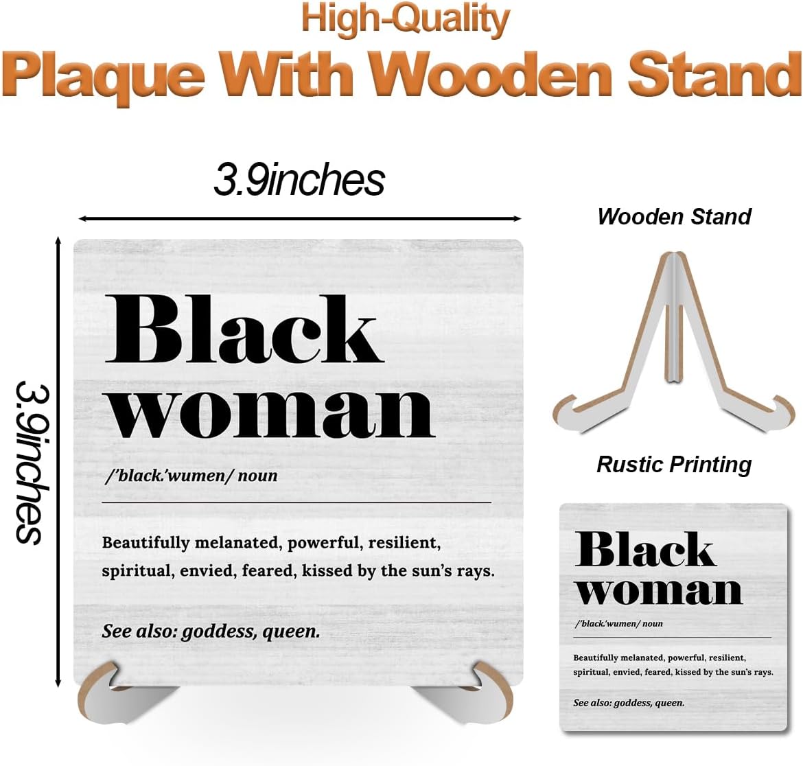 Black Woman Definition Wood Sign Desk Decor Rustic Office Cubicle Inspirational Quotes Plaque with Wooden Stand I933238