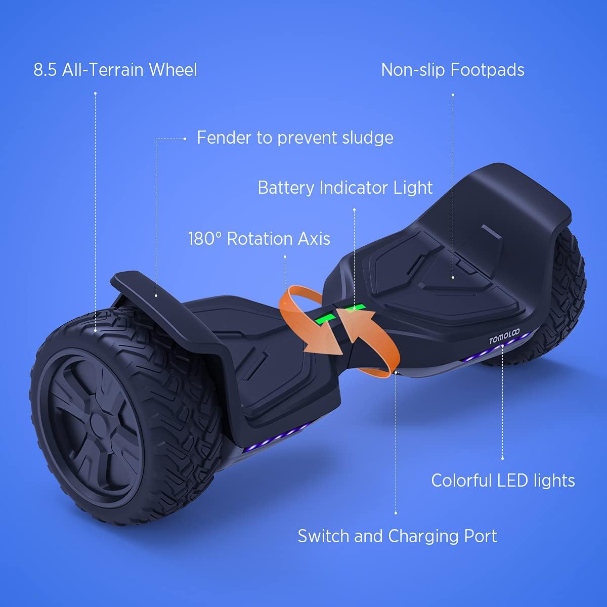 Off Road Hoverboard with Bluetooth and LED Lights, 8.5 Inch All Terrain Self Balancing Scooter U58496