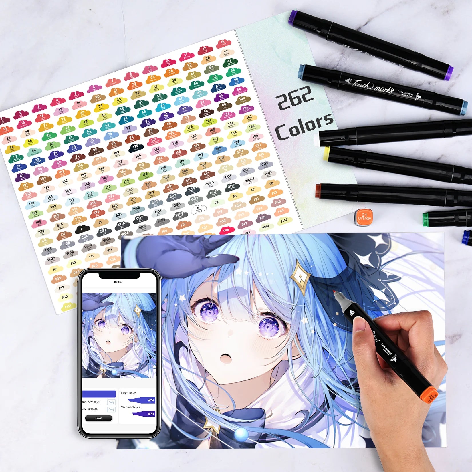 262 Colors Alcohol Markers, Chisel and Fine Tip, for Artists O501452