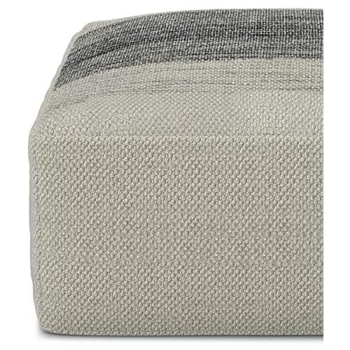 Small Hand Knitted Square Pouf Ottoman for Living Room, Cotton Woven Foot Stool I3993