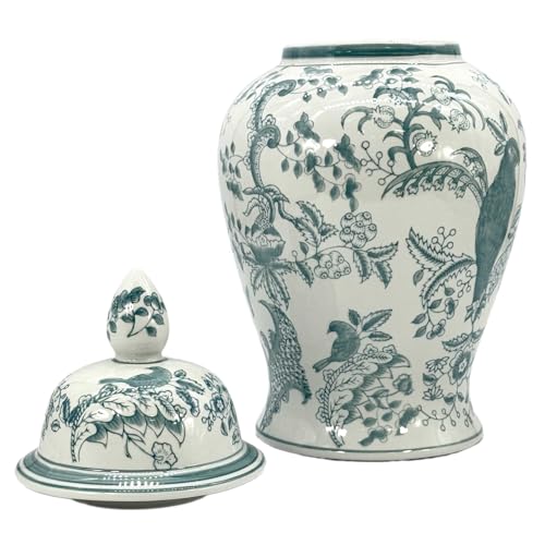 Blue & White Floral Ceramic Ginger Jar with Lid W69366