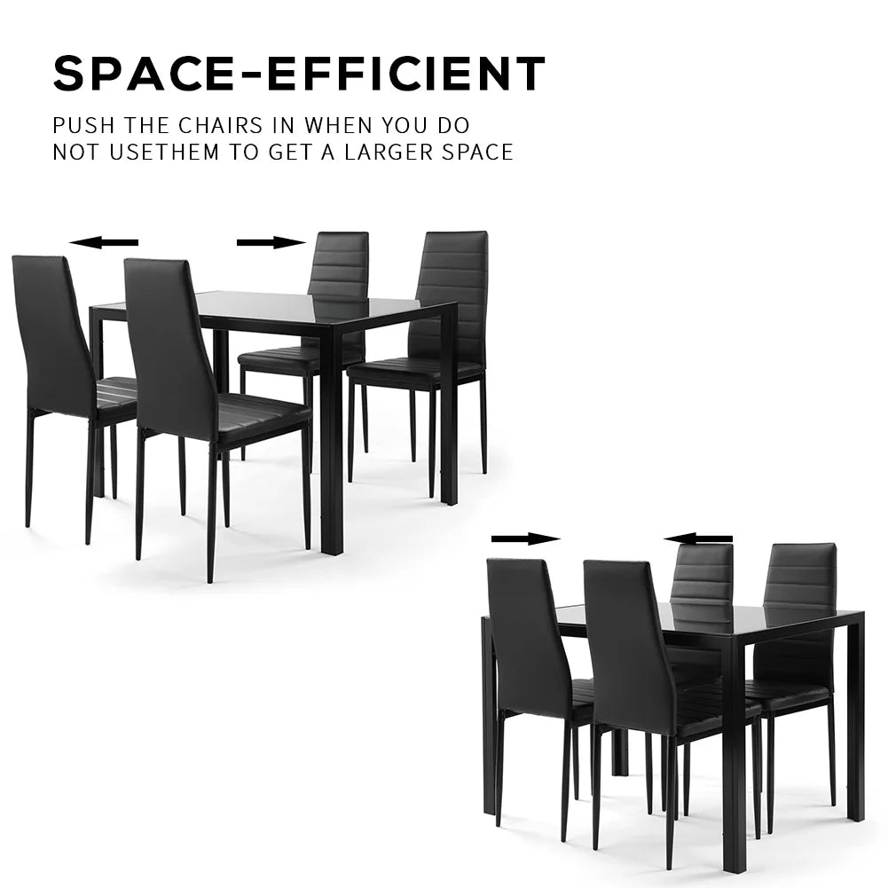Glass Dining Table and 4 PU Leather Chair for Kitchen S511