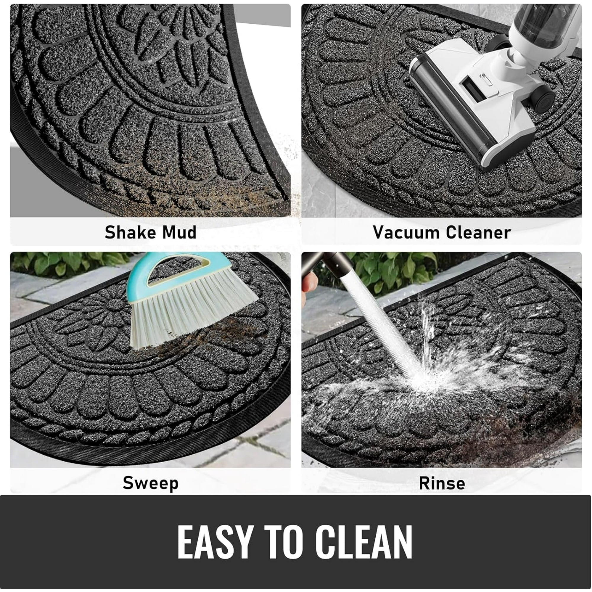 Half Round Door Mat, Non-Slip Rubber, Low-Profile for High Traffic Areas U904450