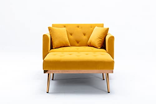 Tufted Velvet Sofa Chaise Lounge with Adjustable Backrest and Pillows W7561