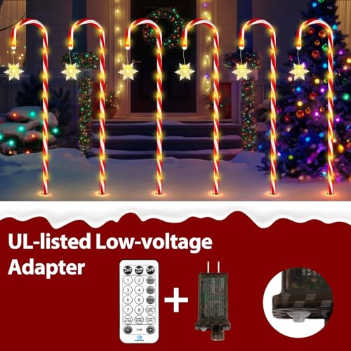 24 Pack Outdoor Christmas Candy Cane Lights 144LED Solar Pathway with Bowknot V1552