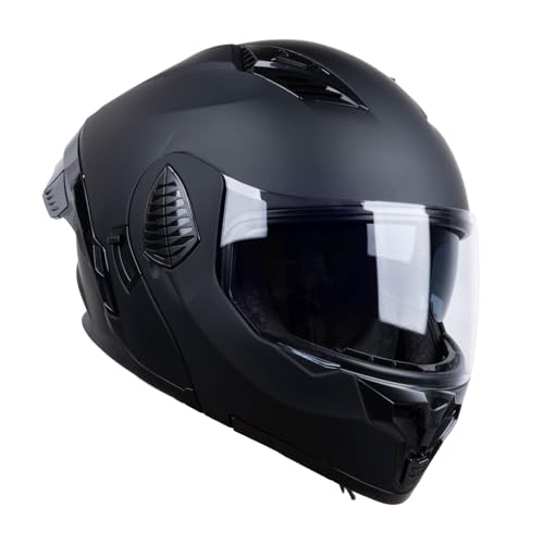 Full Face Modular Motorcycle Helmets Dual Visor Flip up DOT Approved Racing Street Bike Motocross Helmet for Adults (Matt Black, Medium)