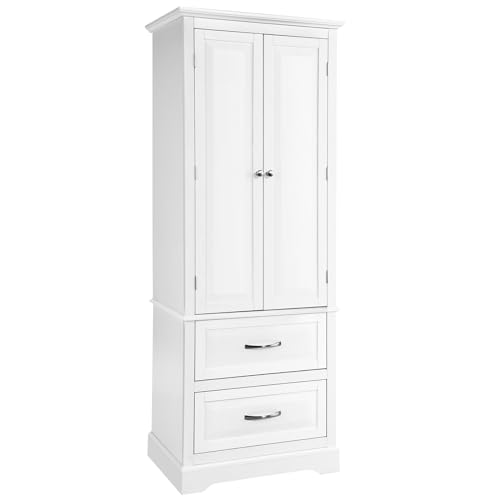 Giantex Kitchen Pantry Cabinet - 62” Floor Storage Cabinet with 2 Large Drawers, Freestanding Tall Cupboard w/Adjustable Shelves, Accent Storage Organizer for Kitchenware Utensil (White)