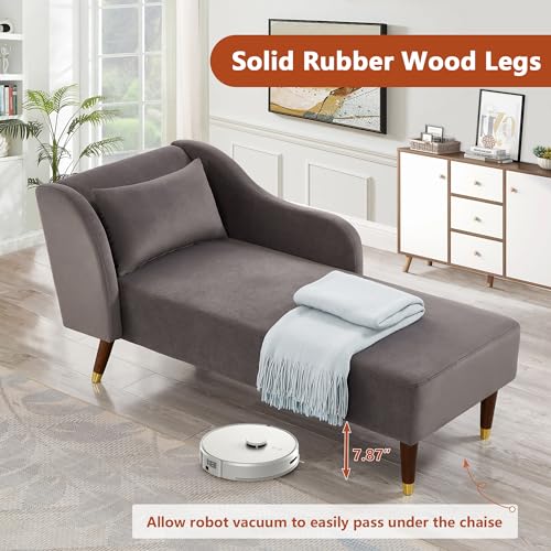 Velvet Chaise Lounge Chair with Pillow, Beige U5311