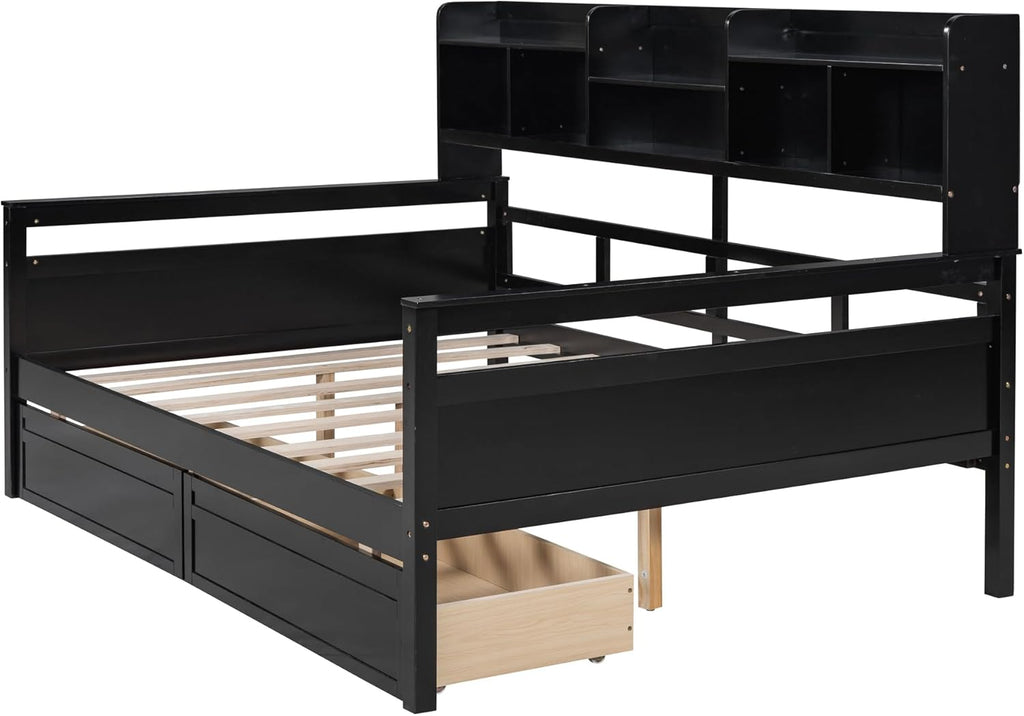 Wood Daybed with 2 Storage Drawers and Bedside Shelves O7841