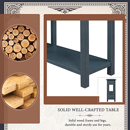 Rustic Wood Sofa Table with 4 Storage Drawers and Bottom Shelf T769104