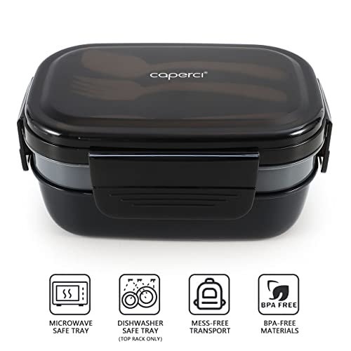 Stackable Bento Box 3-Layer Lunch Container with Utensils, 55 oz, Navy Blue U1356