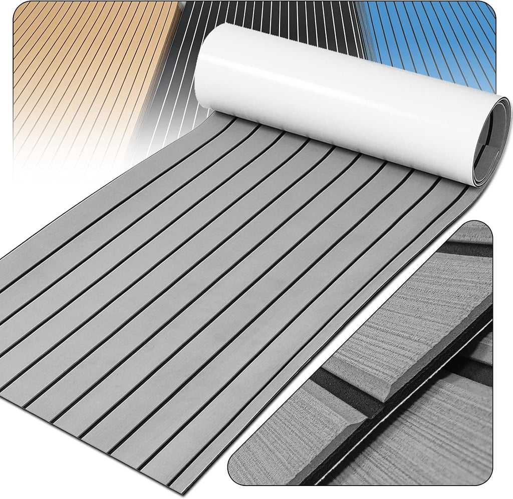 Boat Decking EVA Faux Teak Sheet, Non-Slip Self-Adhesive Marine Floor Mat, 94.5''x35.4'', Pack of 2 U5857