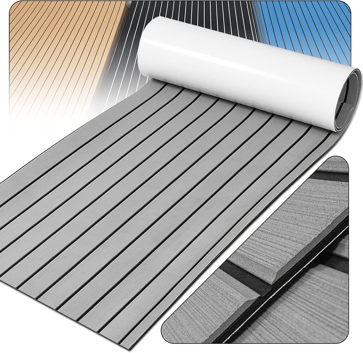 Boat Decking EVA Faux Teak Sheet, Non-Slip Self-Adhesive Marine Floor Mat, 94.5''x35.4'', Pack of 2 U5857