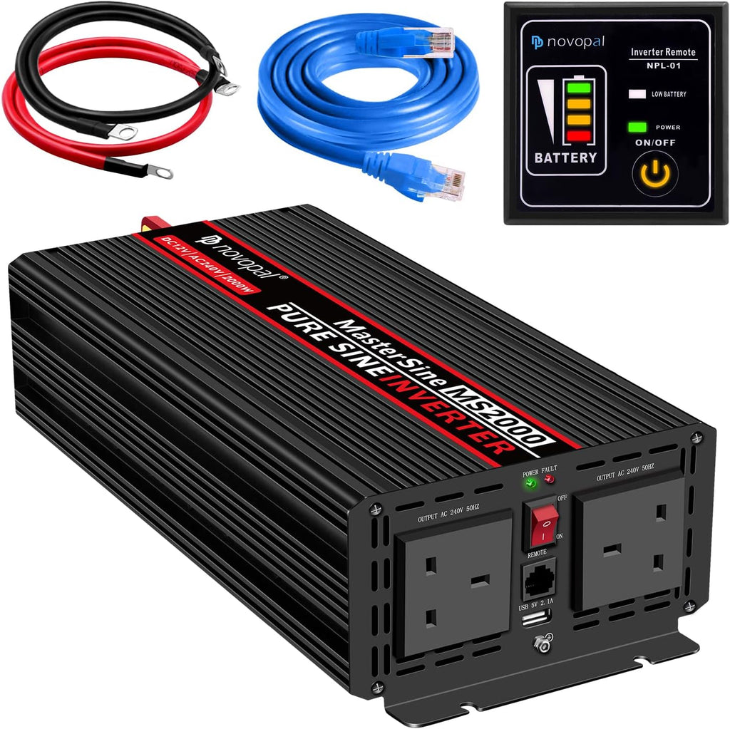 Power Inverter Pure Sine Wave 2000W 24V DC to 120V AC Car Converter with Remote Control B194