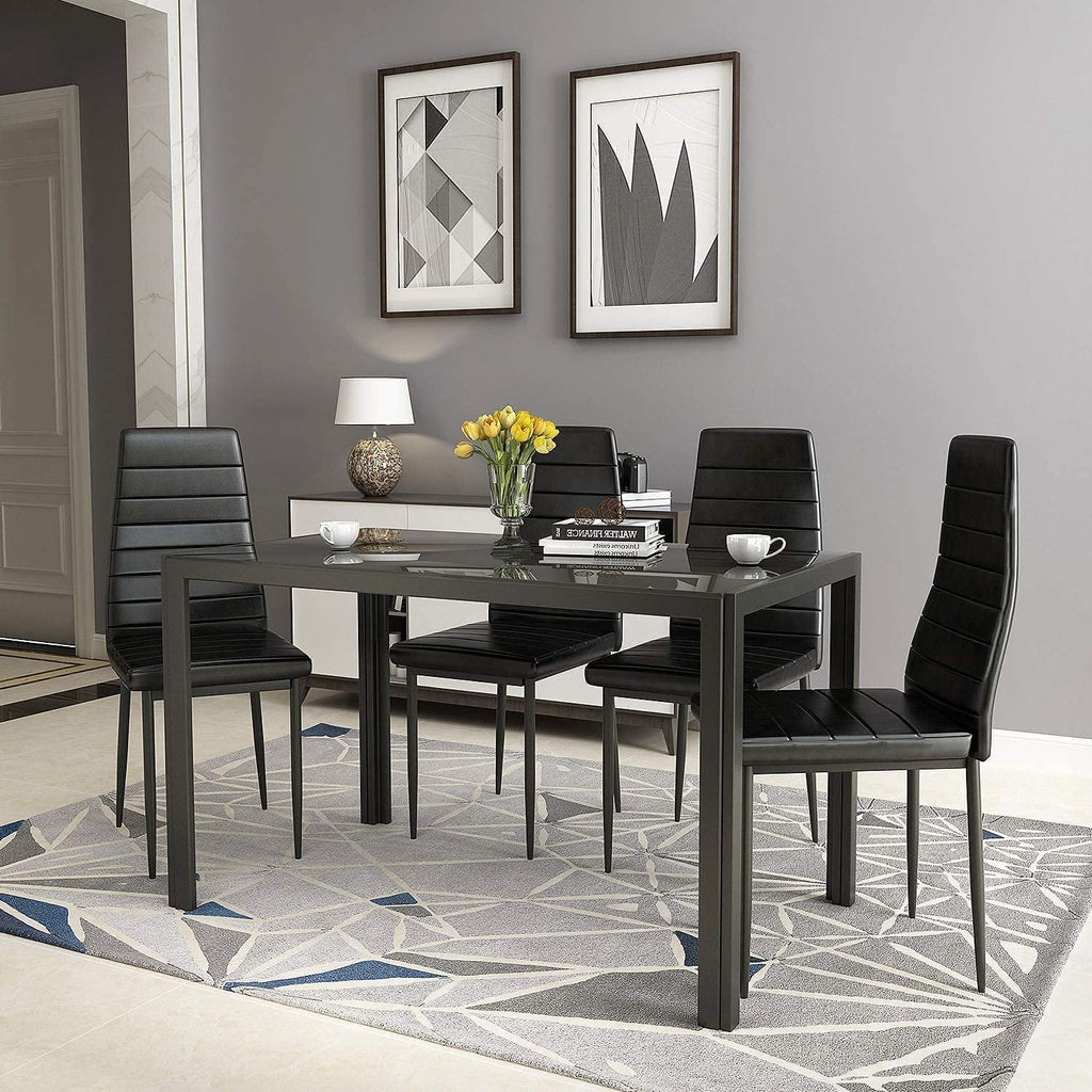 Recaceik Glass Dining Table and 4 PU Leather Chair, Suit 4-6 families, Kitchen Table 29.5" H