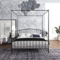Majnesvon Metal Canopy Bed Frame with Ornate European Style Headboard & Footboard Sturdy Black Steel Holds 660lbs, No Box Spring Needed/Easy Assembly (Black 2, Queen)