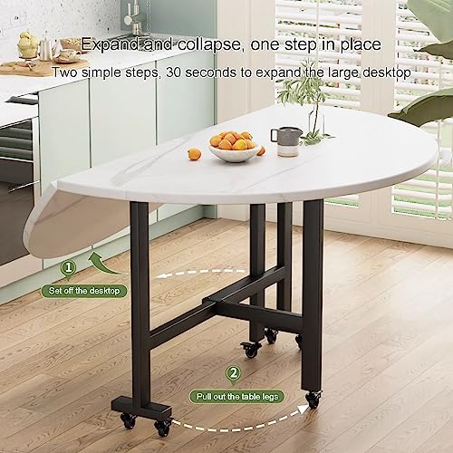Folding Dining Table with Wheels and Storage Shelf I232
