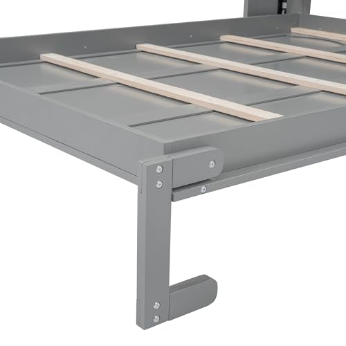 Murphy Bed with 2-Tier Shelves, Folding Bedframe, Space-Saving Design, No Box Spring Needed Q6874