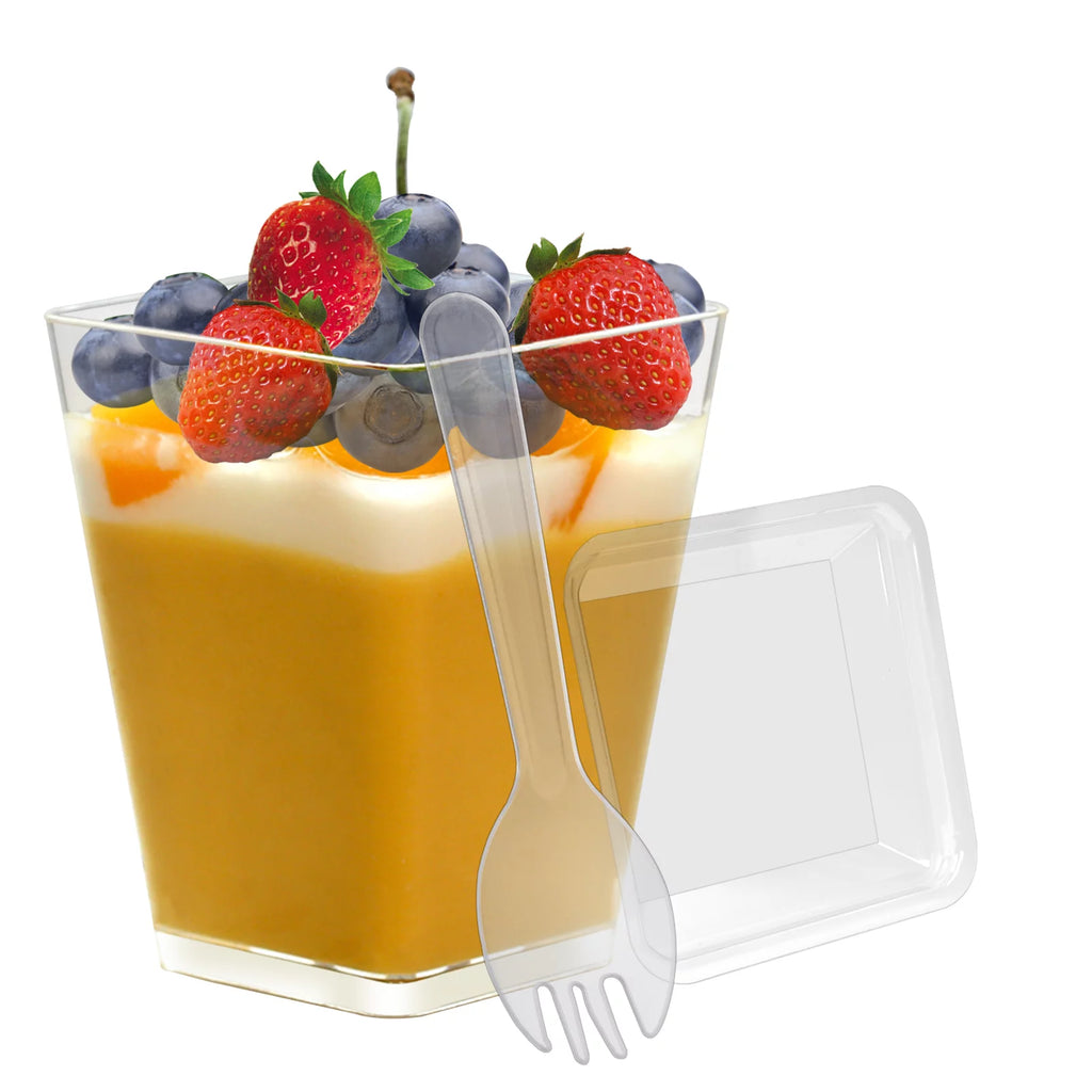 100 Pack 5.4oz Clear Dessert Cups with Lids and Spoons Y651
