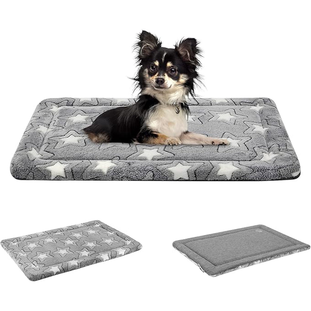 Dog Crate Pad - Reversible Kennel Mat (Cool &amp; Warm), Machine Washable, Cozy Star Pattern Sleeping Pad for Small Medium Large Dogs, All-Season Pet Bed, Suitable for 24"x18" Dog Crate, Grey
