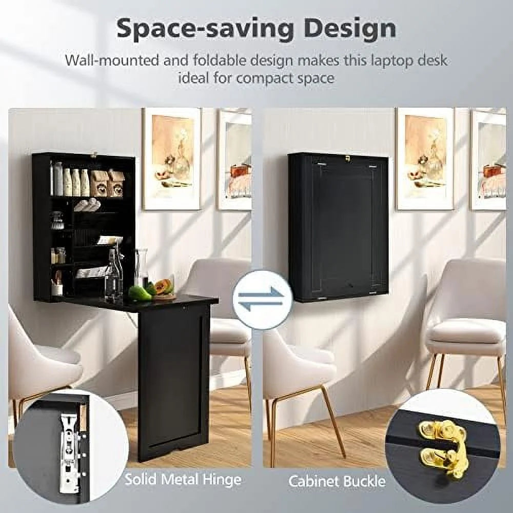 Wall Mounted Desk with Folding Shelves for Home Office H395