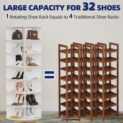 Rotating Shoe Rack 7-Tier Wood Organizer for Closet, 360° Spinning Storage Tower V579