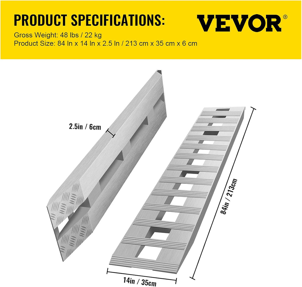 84x14 Inch Aluminum Ramps for Car Trailer Truck ATV, 6000LBS Capacity, 1 Pair F764120