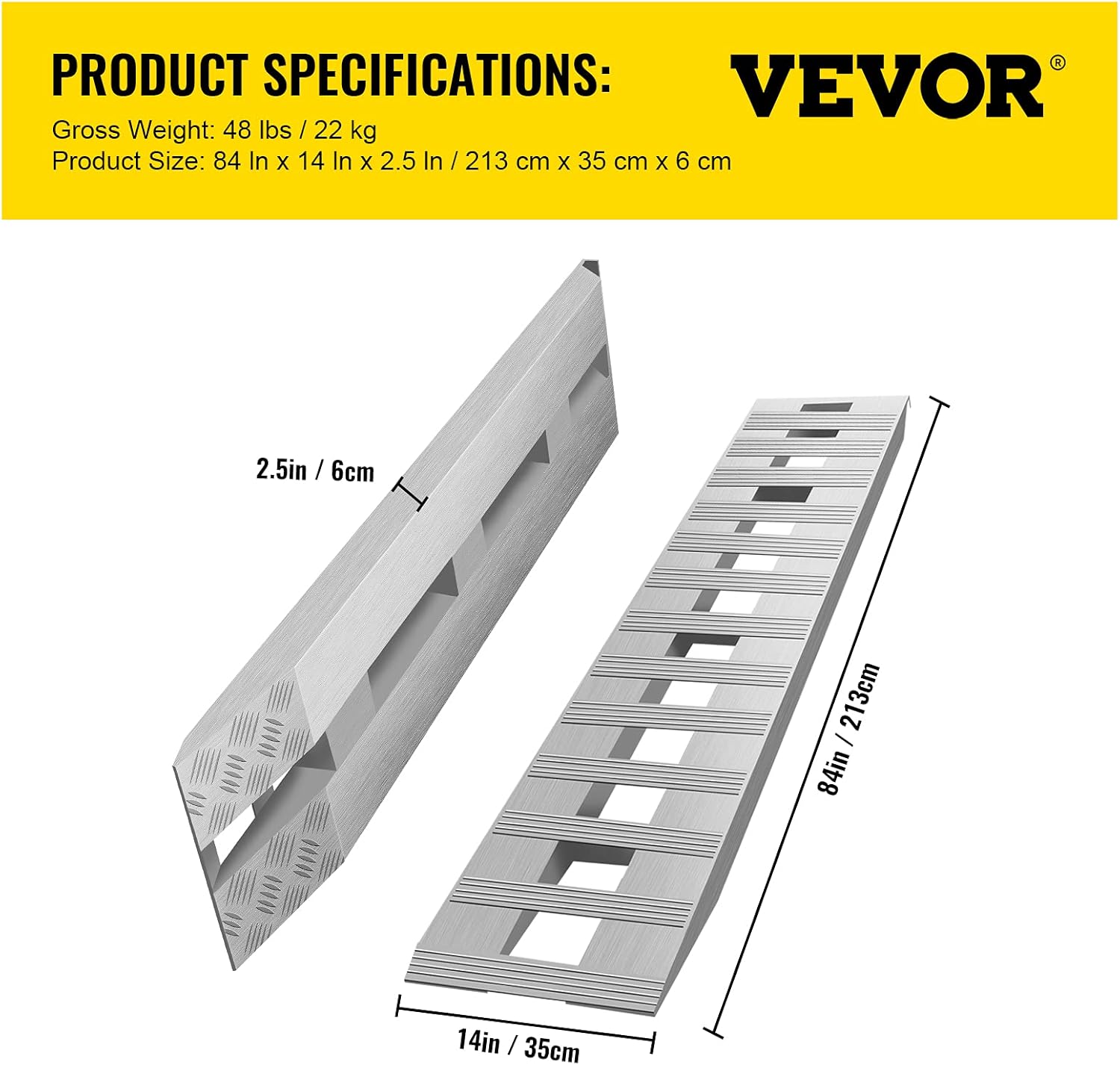 84x14 Inch Aluminum Ramps for Car Trailer Truck ATV, 6000LBS Capacity, 1 Pair F764120
