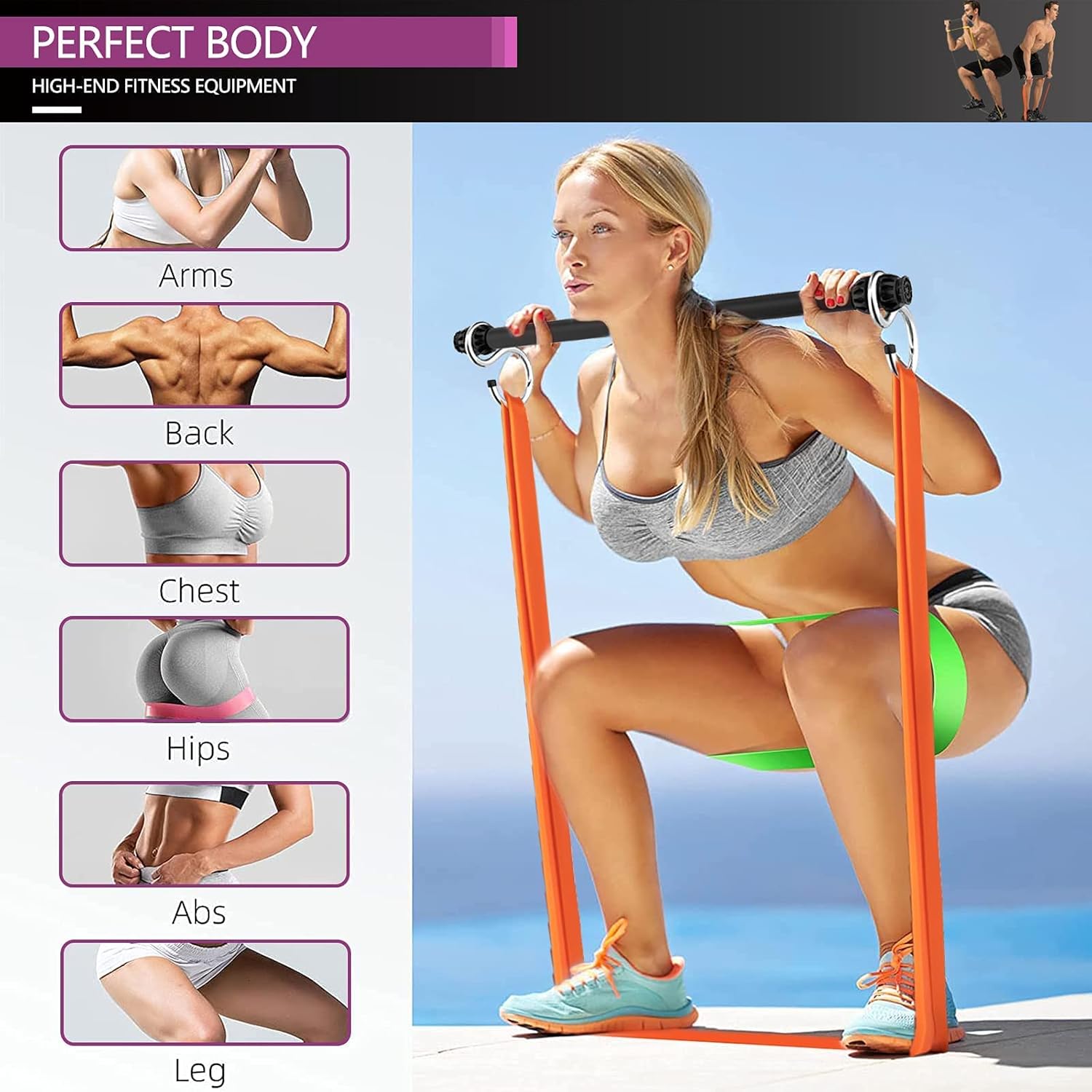 Resistance Bands Bar Set for Home Strength Training Full Body Workout H57427