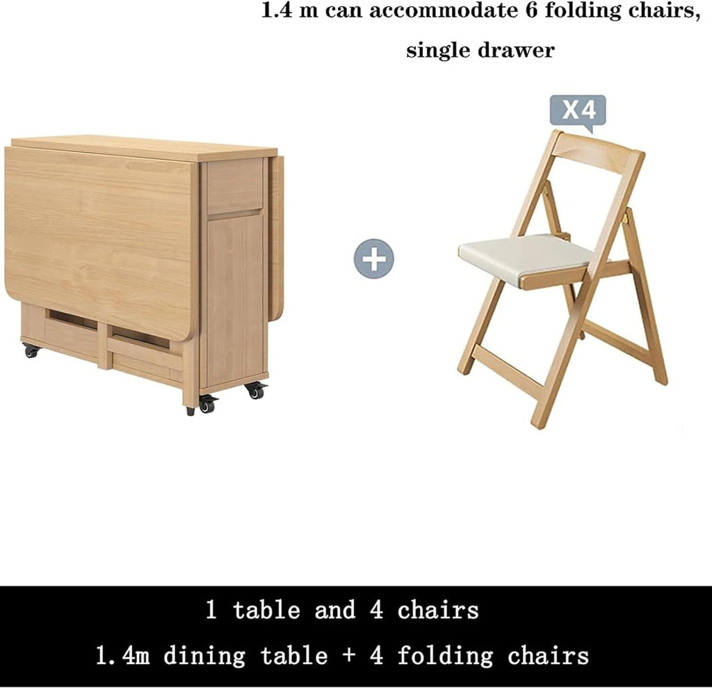 Folding Dining Table Set with 4 Chairs, Extendable Drop Leaf P320799