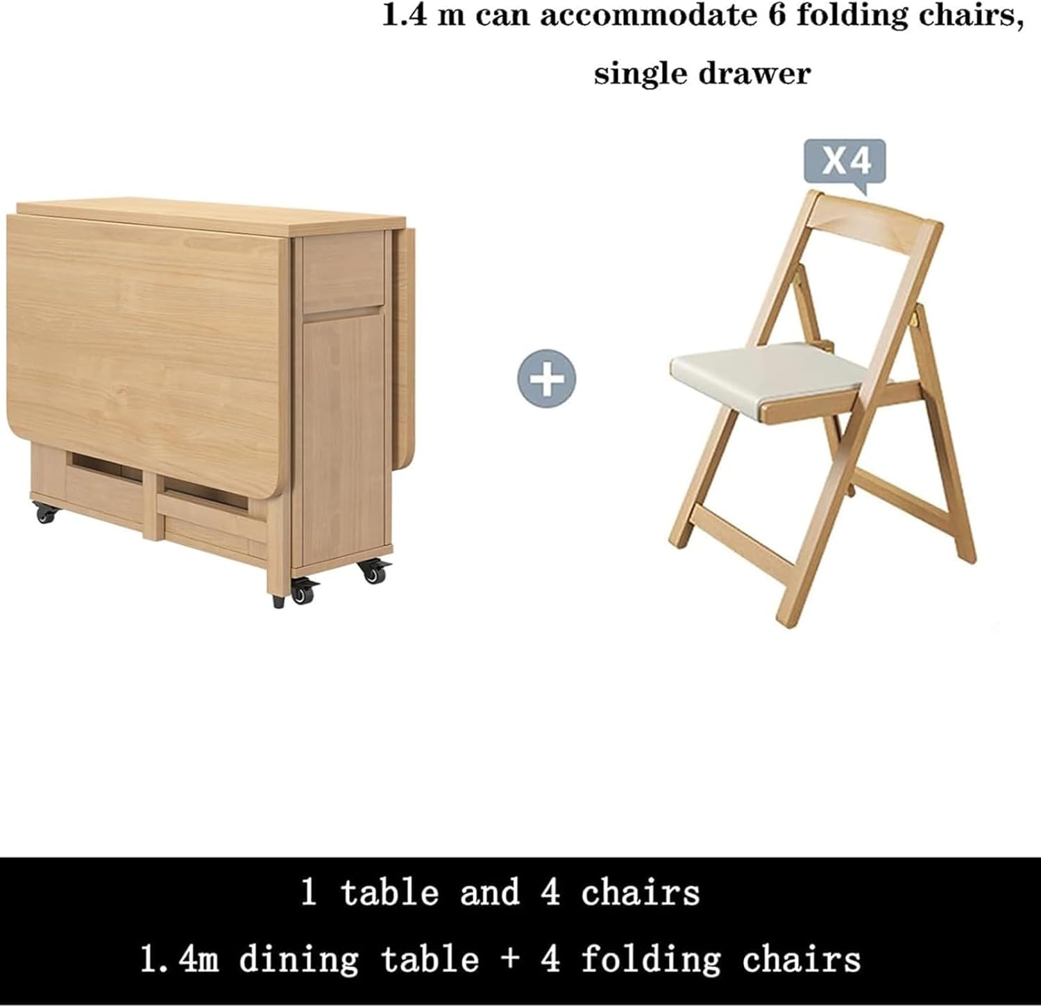 Folding Dining Table Set with 4 Chairs, Extendable Drop Leaf P320799