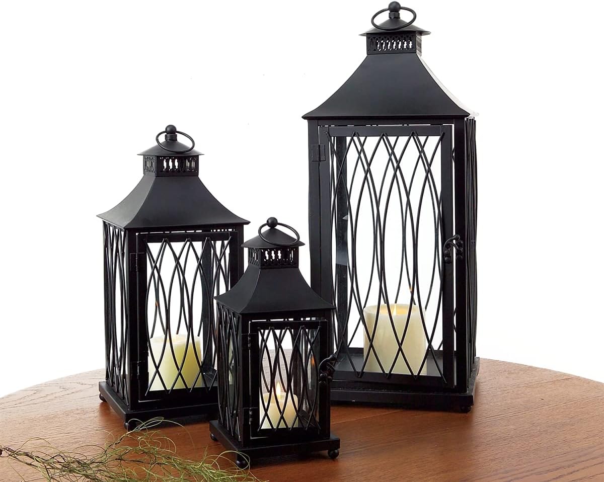42650DS 11.5, 16 & 24 in. Metal & Glass Lantern - Set of 3