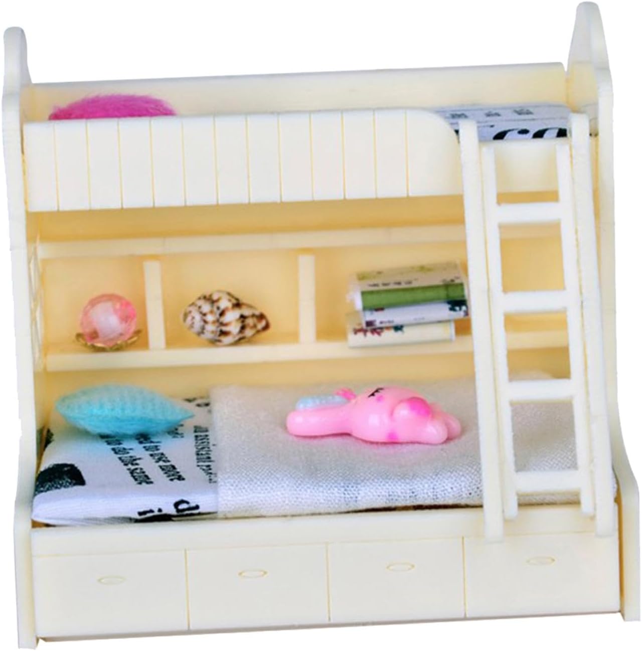 1/12 Scale Dollhouse Bunk Bed with Accessories for Miniature Bedroom Furniture H6220