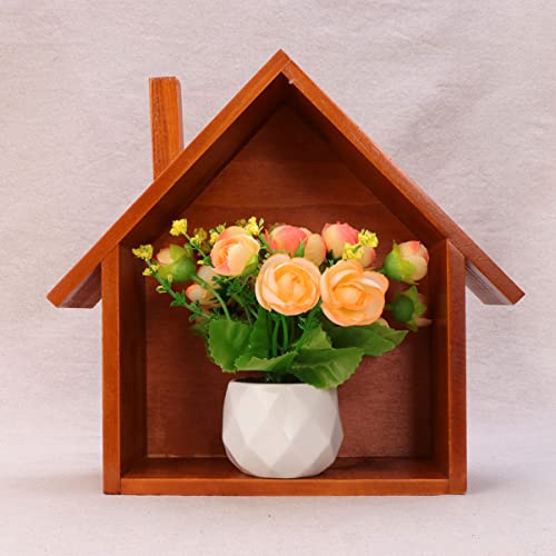 Wooden Floating House Shaped Wall Shelf Storage Rack Y119784