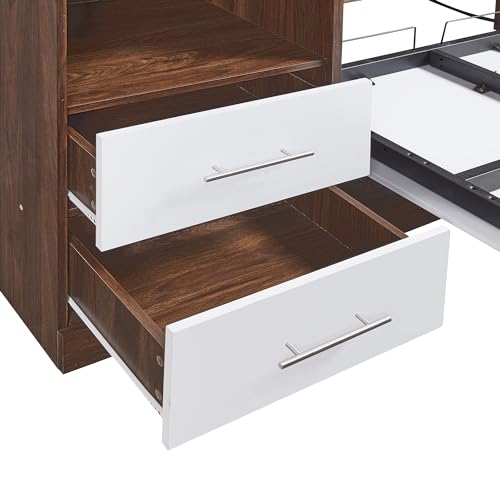 Queen Size Wood Murphy Bed Wall Bed Frame, Foldable Platform Bed K59147